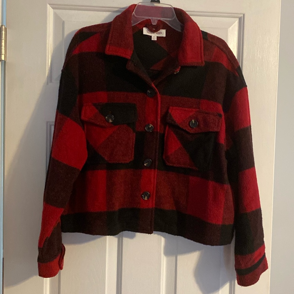 Hippie Rose red and black plaid cropped jacket. Size large.